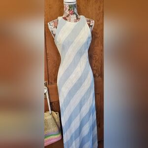 Light Blue and White Striped Linen/Cotton Sundress
